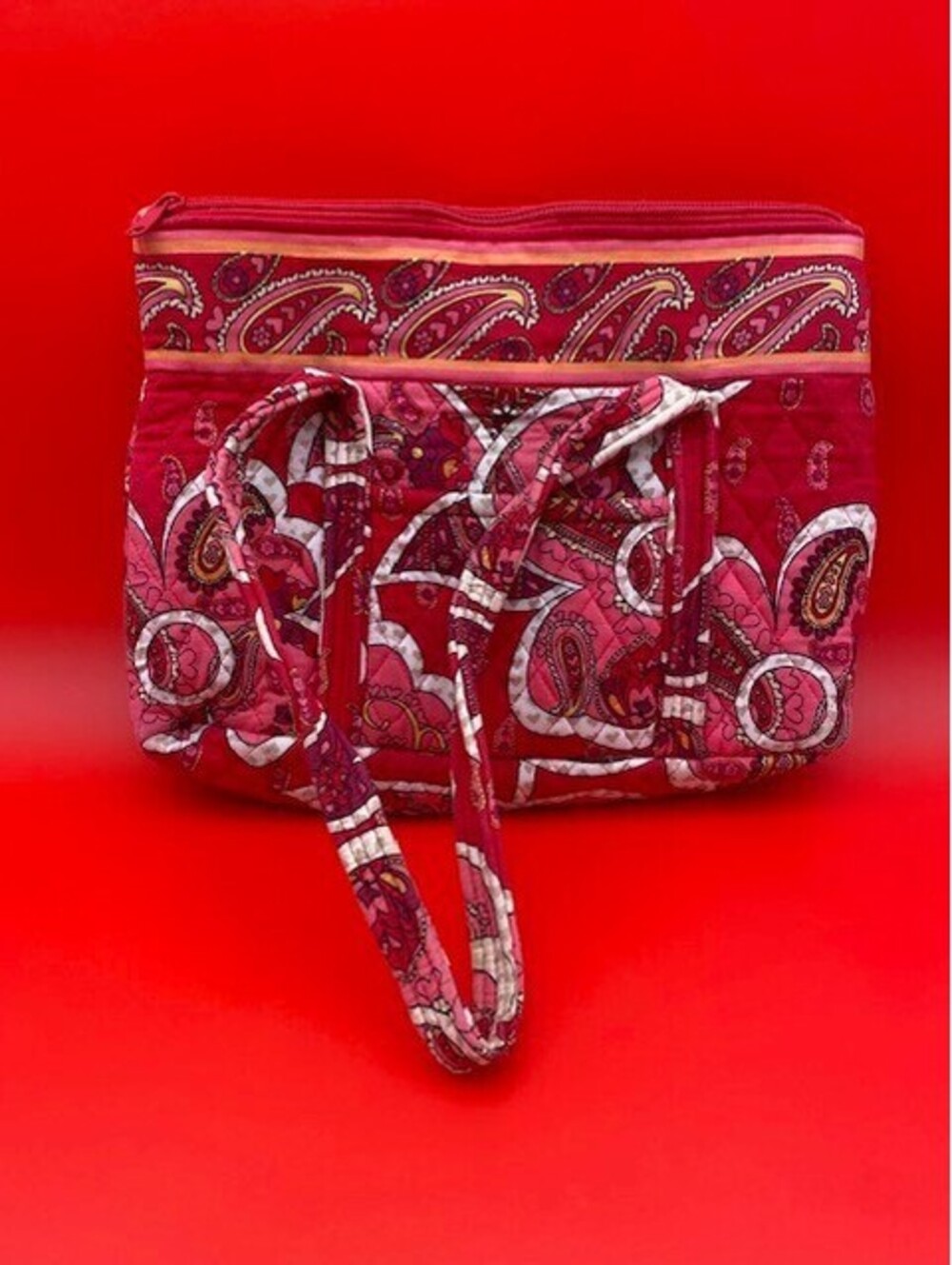 Women's Red Quilted Floral, Paisley & Heart Pattern Handbag